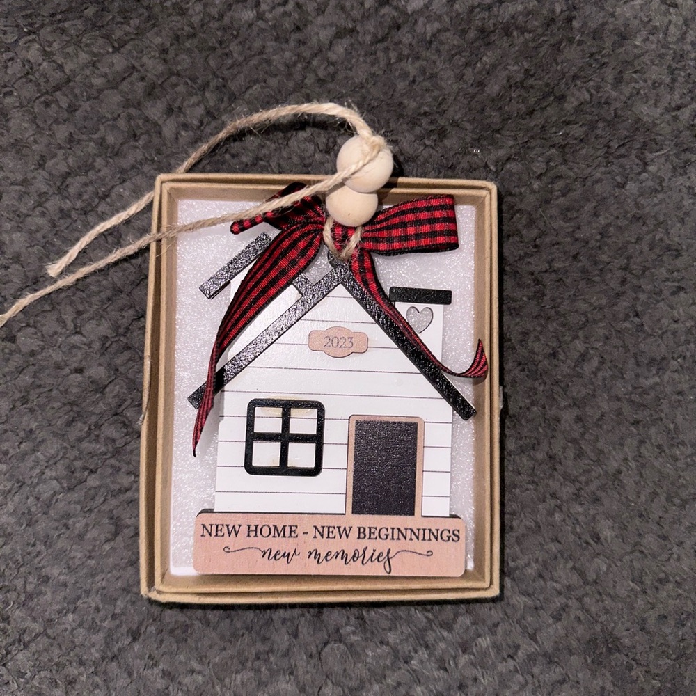 New Home Ornament with Red and Black Bow 2023